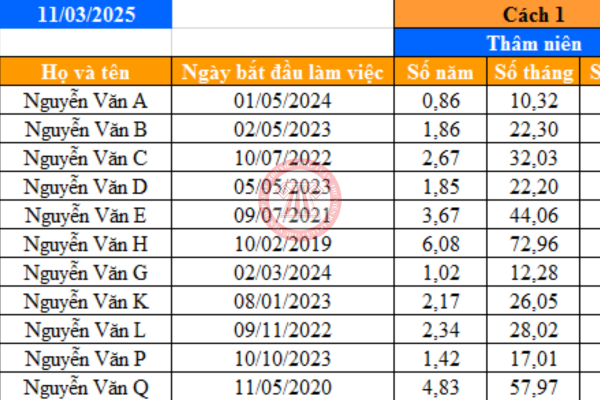 file excel tính thâm niên làm việc 