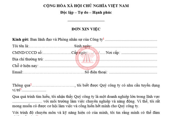 mẫu đơn xin việc năm 2025