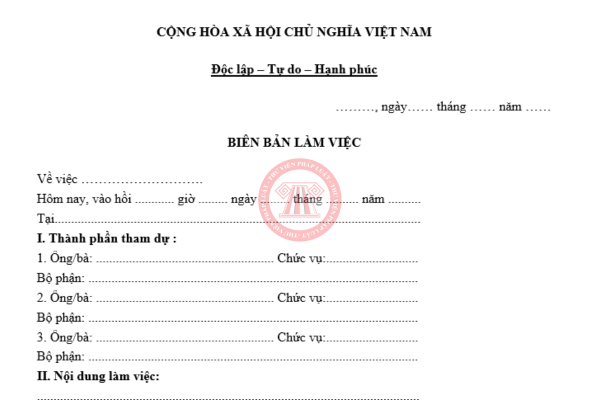 mẫu biên bản làm việc giữa 2 bên 