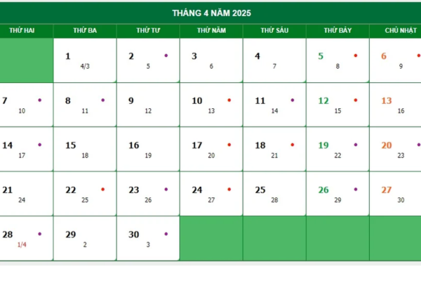 lịch âm tháng 4/2025