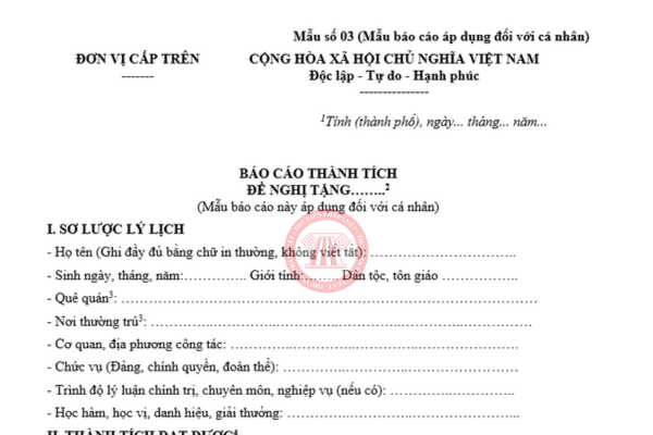 Mẫu báo cáo thành tích lao động tiên tiến với cá nhân 2025