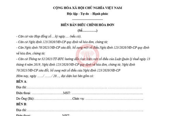 Mẫu biên bản điều chỉnh hóa đơn điện tử mới nhất