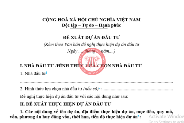 Mẫu đề xuất dự án đầu tư (Dự án thuộc diện chấp thuận chủ trương đầu tư do nhà đầu tư đề xuất) mới nhất 2025