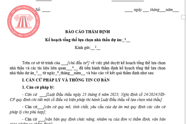 Tải về Báo cáo thẩm định kế hoạch tổng thể lựa chọn nhà thầu 2025