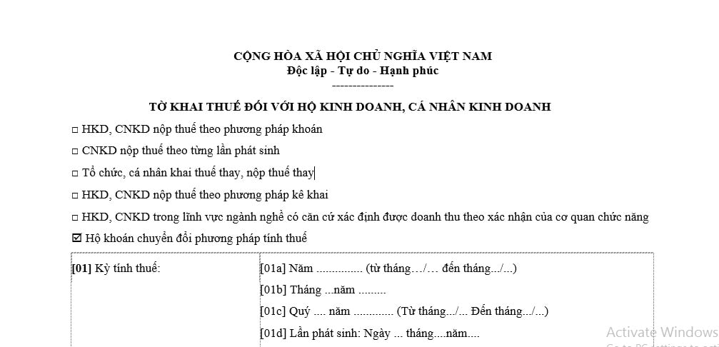 tờ khai thuế