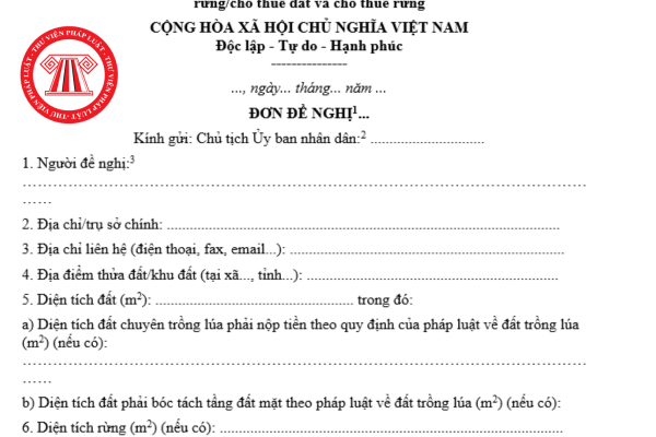 Mẫu đơn đề nghị giao đất/thuê đất/chuyển mục đích sử dụng đất theo Nghị định 151/2025