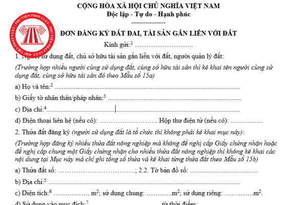 Tải về mẫu đơn đăng ký đất đai, tài sản gắn liền với đất từ ngày 01/07/2025