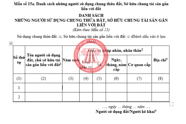 Tải về danh sách những người sử dụng chung thửa đất, sở hữu chung tài sản gắn liền với đất theo Nghị định 151/2025