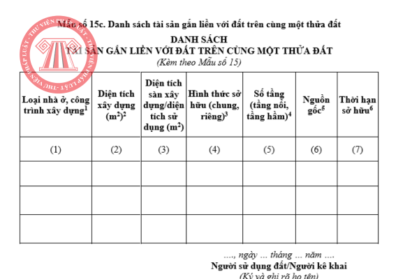 Tải về danh sách tài sản gắn liền với đất trên cùng một thửa đất từ ngày 01/07/2025