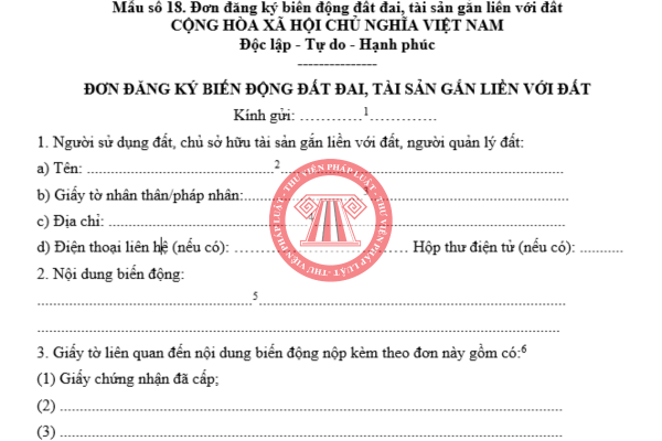 Tải về Đơn đăng ký biến động đất đai, tài sản gắn liền với đất từ ngày 01/07/2025