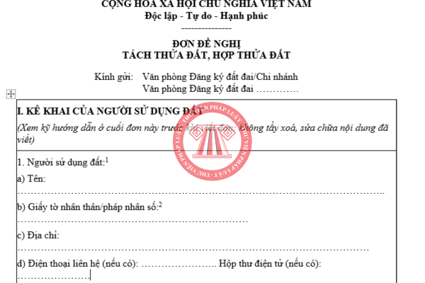 Tải về Đơn đề nghị tách thửa đất, hợp thửa đất từ ngày 01/07/2025