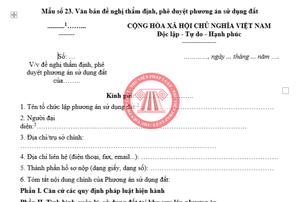 Tải về Văn bản đề nghị thẩm định, phê duyệt phương án sử dụng đất theo Nghị định 151/2025