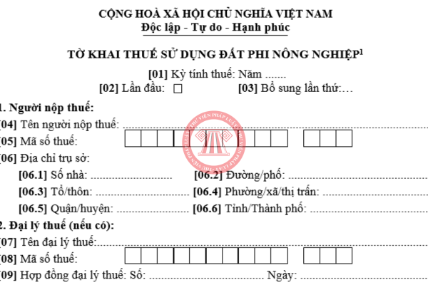 Mẫu tờ khai thuế sử dụng đất phi nông nghiệp (áp dụng đối với tổ chức) theo Thông tư 40