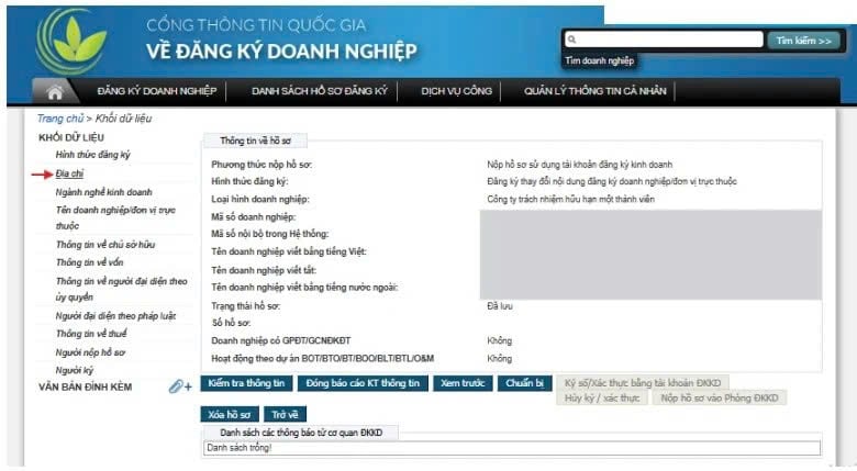 cập nhật địa chỉ doanh nghiệp