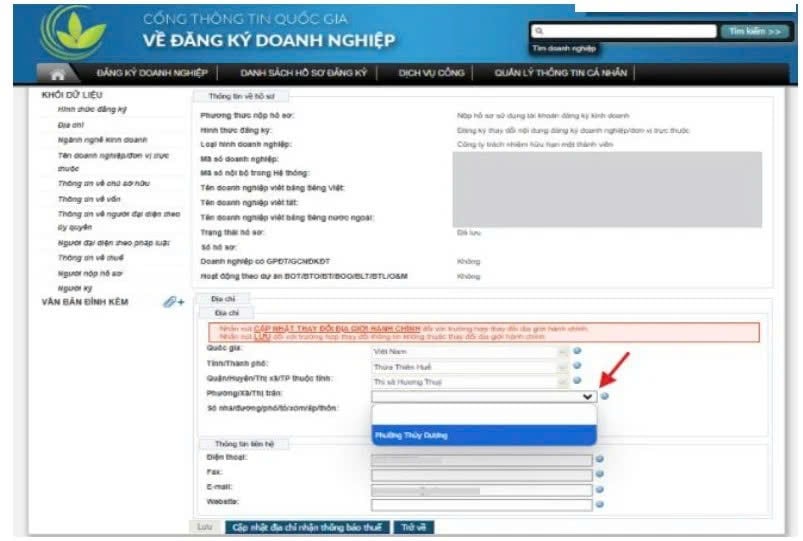 cập nhật địa chỉ doanh nghiệp