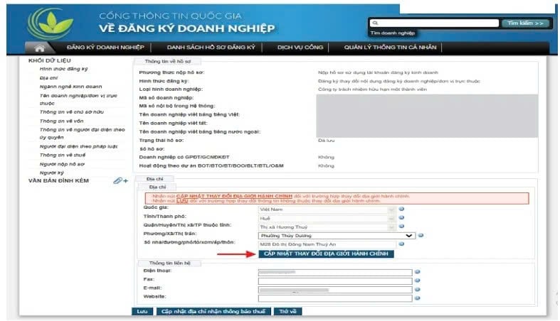cập nhật địa chỉ