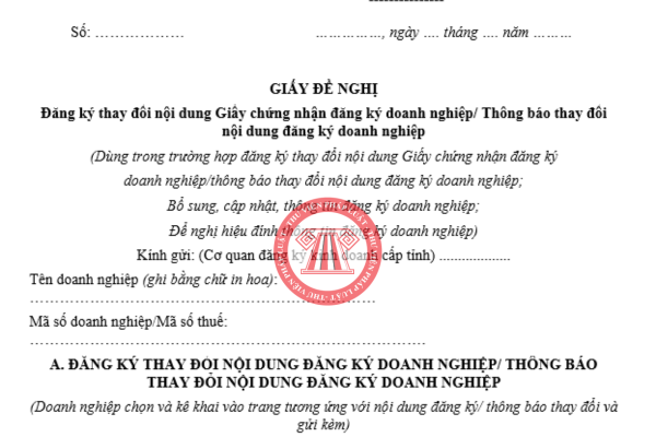 Tải về file word giấy thông báo thay đổi nội dung đăng ký doanh nghiệp mới nhất theo thông tư 68
