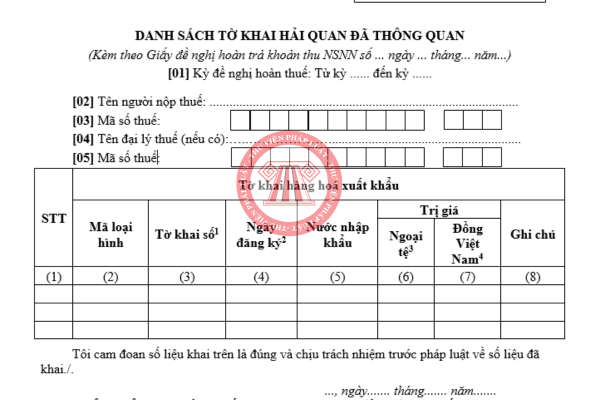 Tải về mẫu danh sách tờ khai hải quan đã thông quan mới nhất