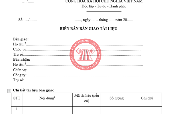 Tải về mẫu biên bản bàn giao tài liệu mới nhất 2025