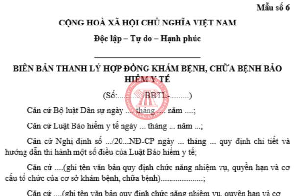 Mẫu biên bản thanh lý hợp đồng khám bệnh, chữa bệnh BHYT theo Nghị định 188