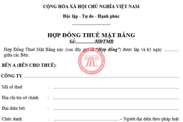 Mẫu hợp đồng cho thuê mặt bằng 2025