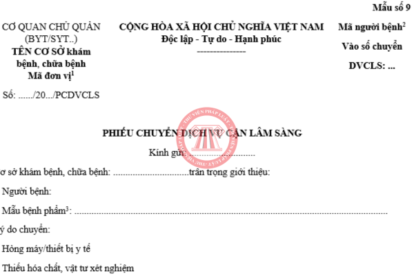 Mẫu phiếu chuyển dịch vụ cận lâm sàng 2025