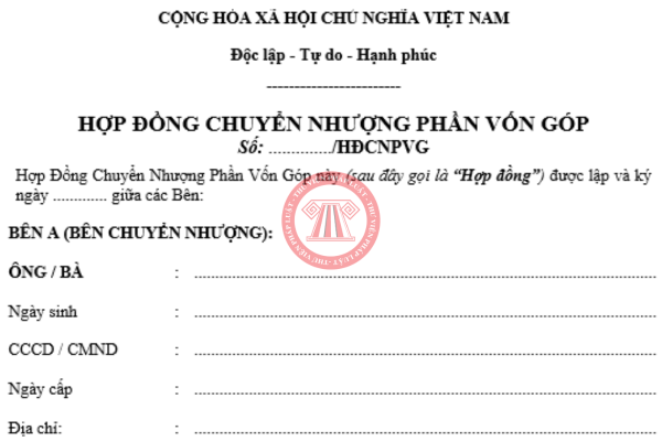 Mẫu hợp đồng chuyển nhượng phần vốn góp 2025