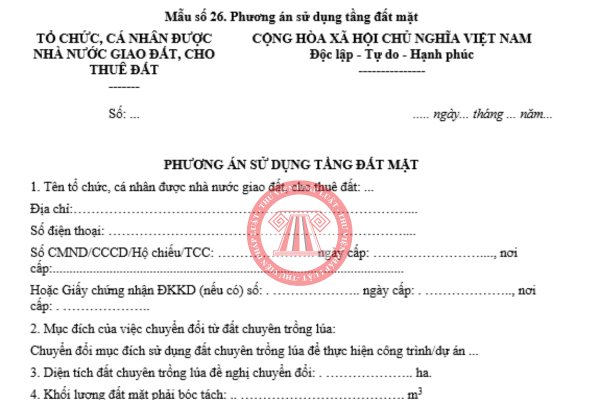 Tải về mẫu phương án sử dụng tầng đất mặt mới nhất năm 2025