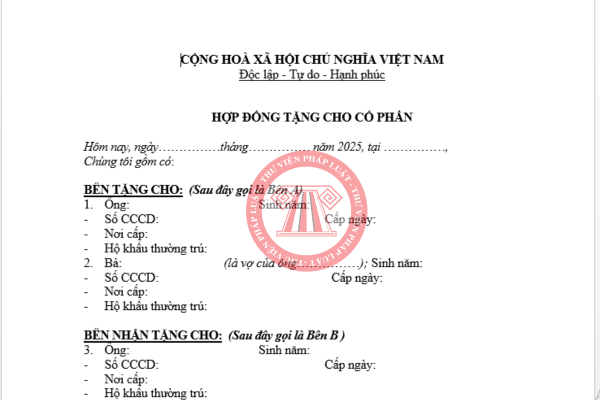 Tải về mẫu hợp đồng tặng cho cổ phần mới nhất 2025