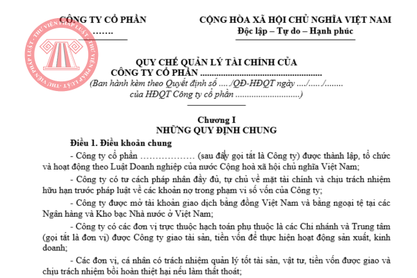 Tải về mẫu quy chế tài chính công ty cổ phần mới nhất năm 2025