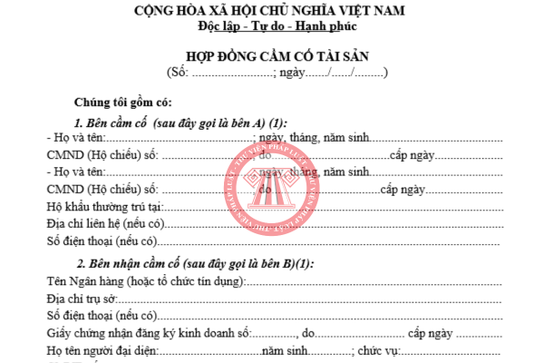 Tải về mẫu hợp đồng cầm cố tài sản mới nhất 2025