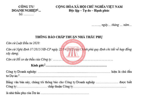 Tải về file word mẫu xác nhận nhà thầu phụ mới nhất 2025