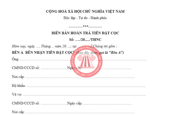 Tải về mẫu biên bản hoàn trả tiền cọc mới nhất năm 2025