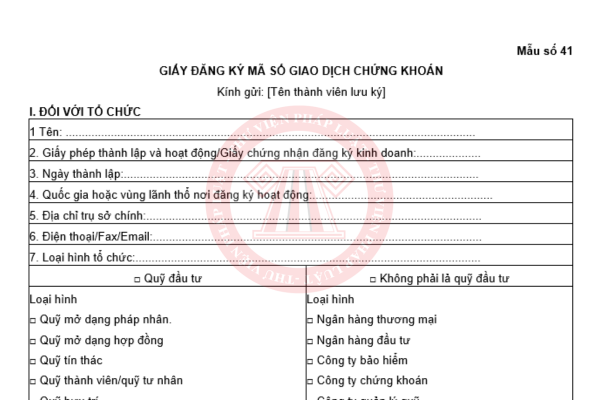 Mẫu giấy đăng ký mã số giao dịch chứng khoán 2025 mới nhất