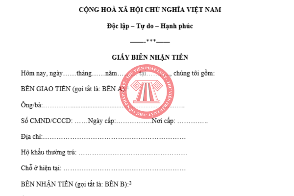 Mẫu giấy biên nhận tiền file word 2025 thông dụng nhất