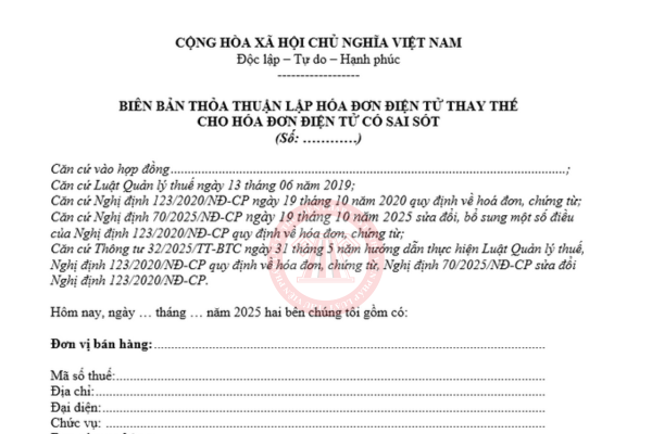 biên bản thay thế hóa đơn