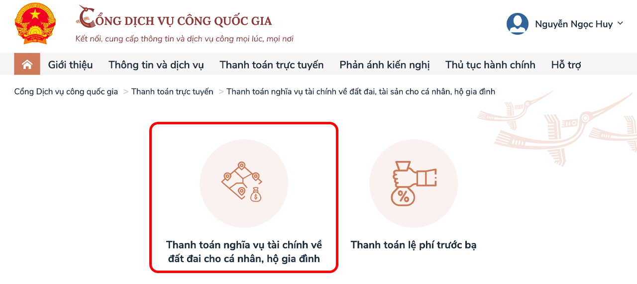 đóng thuế đất online