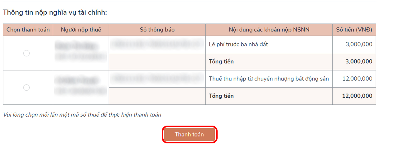 đóng thuế đất online