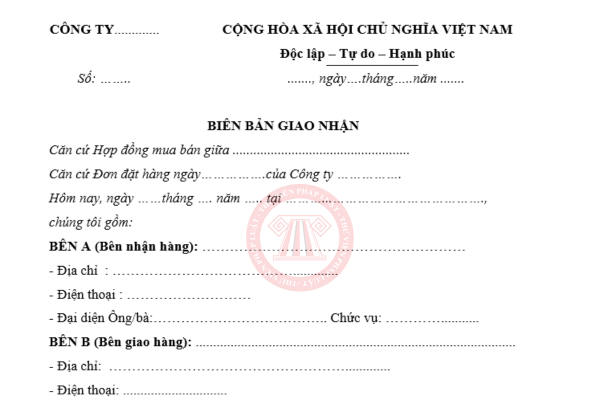 biên bản giao nhận hàng hóa