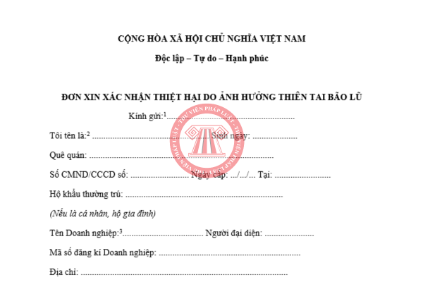 Tải về mẫu đơn xác nhận thiệt hại sau bão 2025