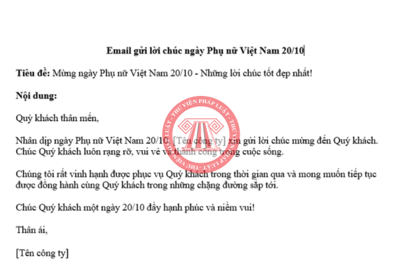 Tổng hợp mẫu email gửi lời chúc 20/10 cho khách hàng mới nhất 2025