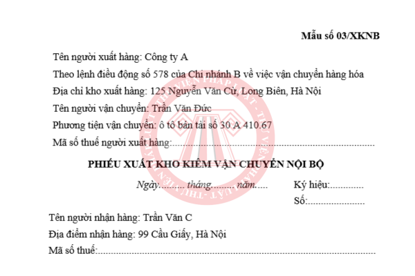 Tải mẫu phiếu xuất kho kiêm vận chuyển nội bộ mới nhất 2025