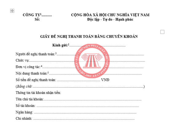 File word mẫu giấy đề nghị thanh toán chuyển khoản 2026