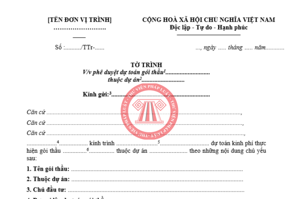 Tải về file word mẫu tờ trình phê duyệt dự toán gói thầu mới nhất 2025