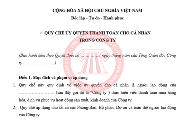 Mẫu quy chế ủy quyền cá nhân thanh toán thay công ty 2025