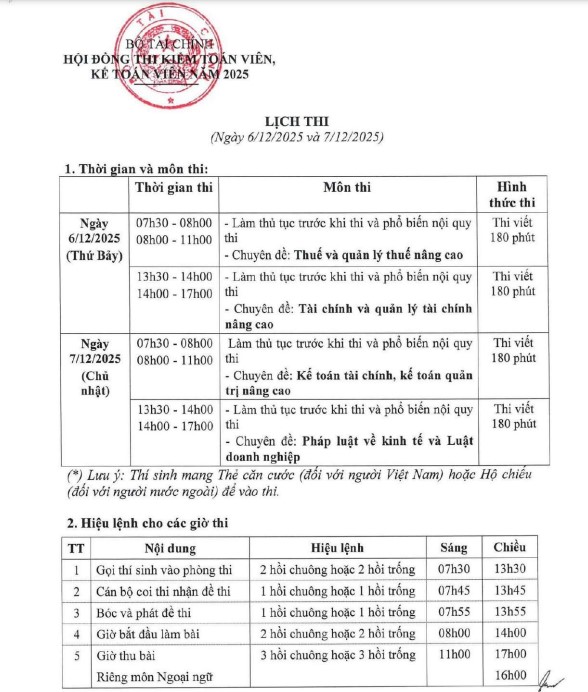 Lịch thi 2