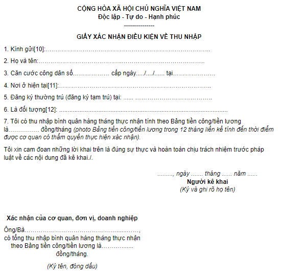 mẫu 04 xác nhận thu nhập mua nhà ở xã hội