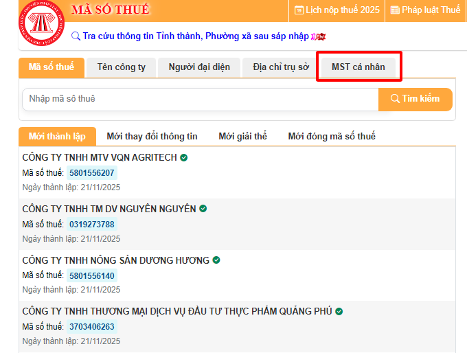 tra cứu mã số thuế TNCN