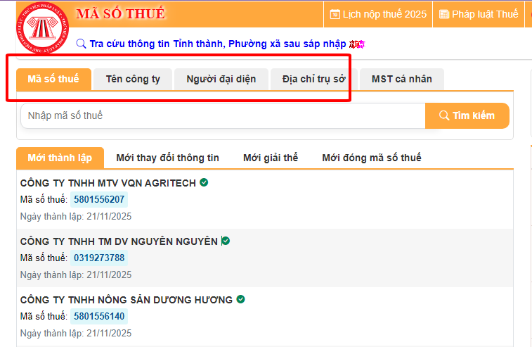 Tra mã số thuế doanh nghiệp