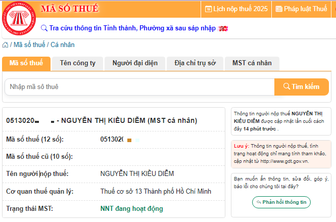 cách tra cứu mst tncn